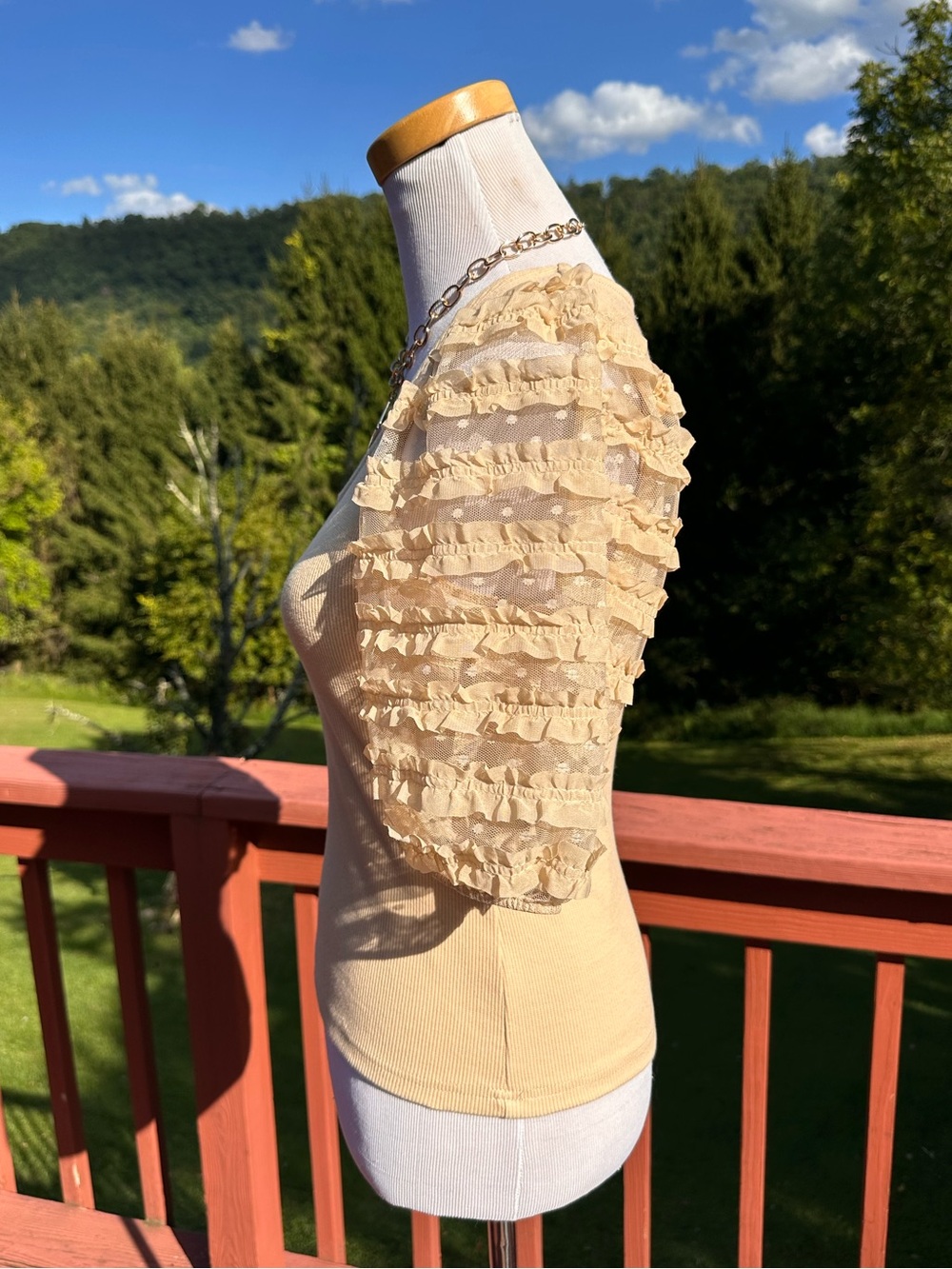 dolan Anthropologie Cream Ruffle-Sleeve Knit Tee - Picture 2 of 6